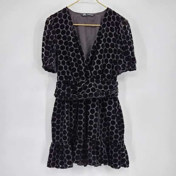 Zara Women's Black Velvet Polka Dot Dress Blogger Favorite Size Small - Picture 1 of 6